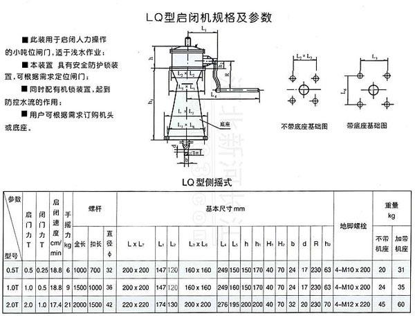 LQ型启闭机规格及参数