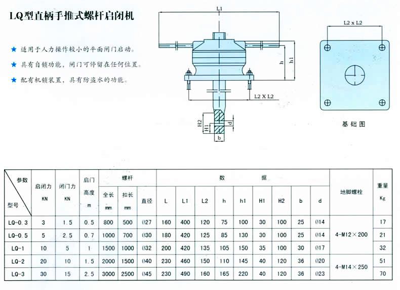 LQ型直柄手推式螺杆启闭机