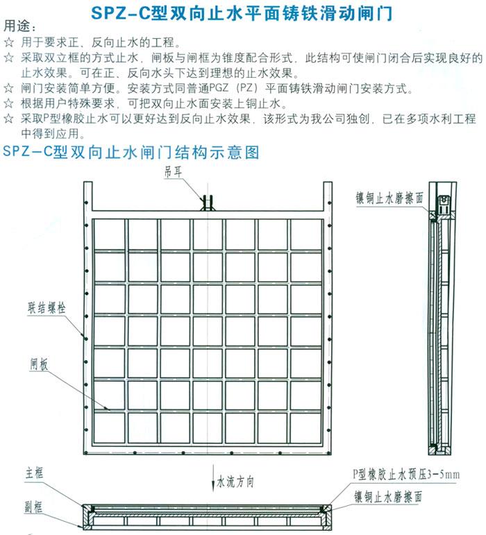 SPZ-C型双向止水平面铸铁滑动闸门